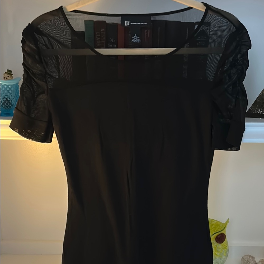 INC International Concepts Black Fitted Sheer Blouse # 230